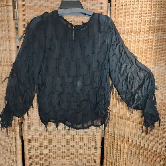 Blouse Women Jet Black Small Long Sleeves - Picture 3 of 6